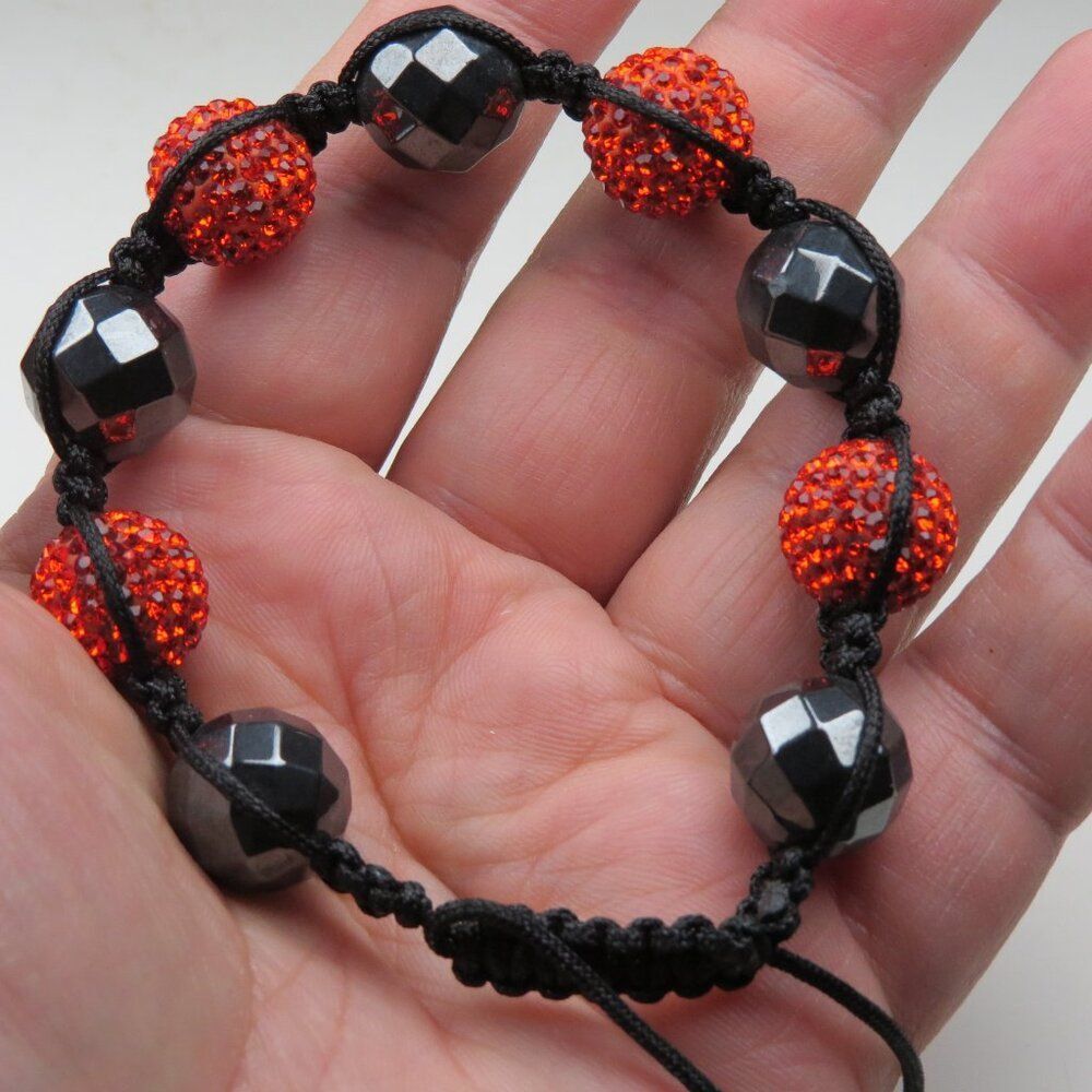 $300 Pink 10mm Crystal Beads Hematite Bracelet Hand Made 7 to 9" adjustable